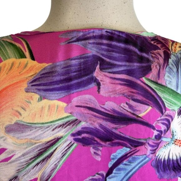 PatBo Grace Satin Floral Puff-Sleeve Midi Dress Pink Womens Size 6 Button Front - Picture 8 of 13